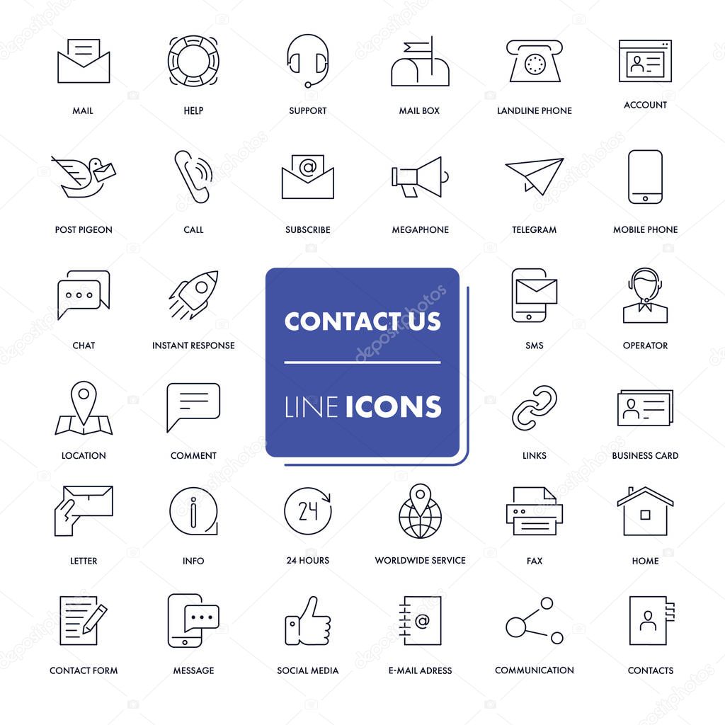  Line icons set. Contact us 