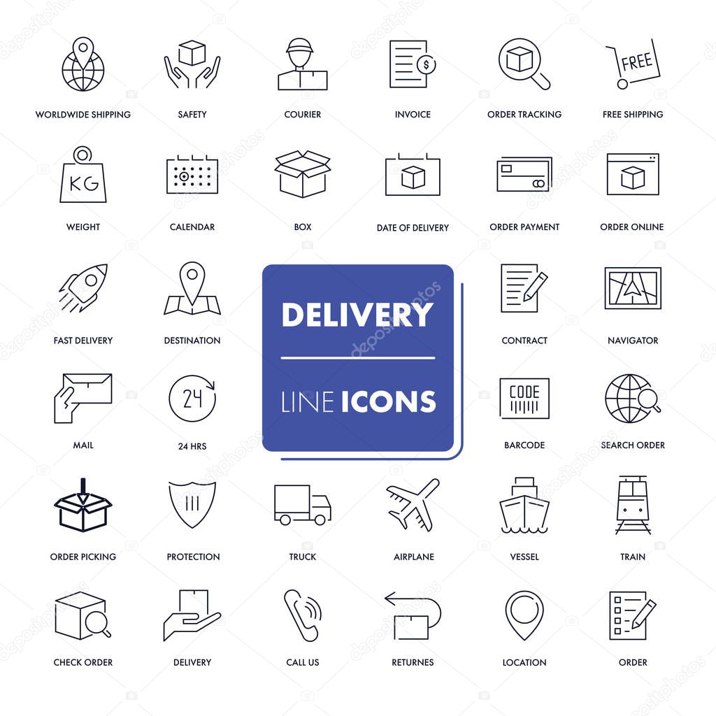 Line icons set. Delivery