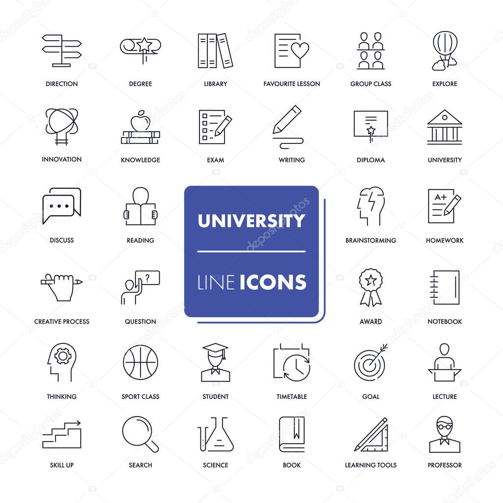 Line icons set. University