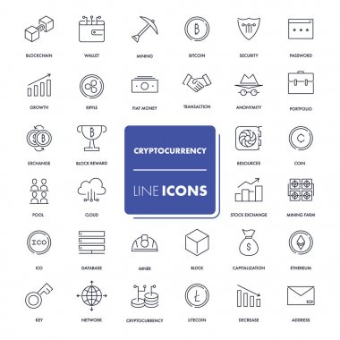 Satır simgeler kümesi. Cryptocurrency