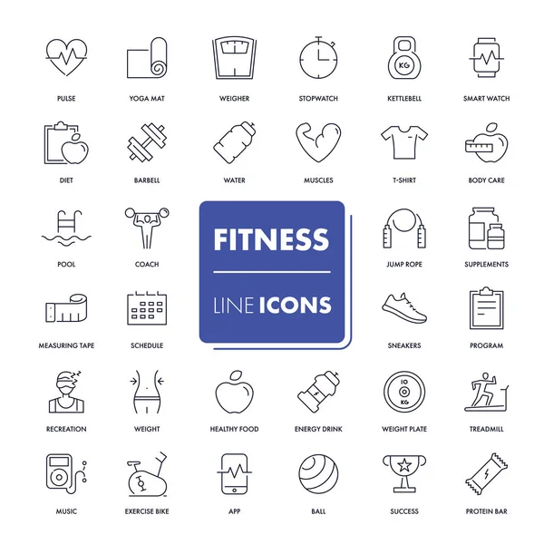 Icone di linea impostate. Fitness — Vettoriale Stock