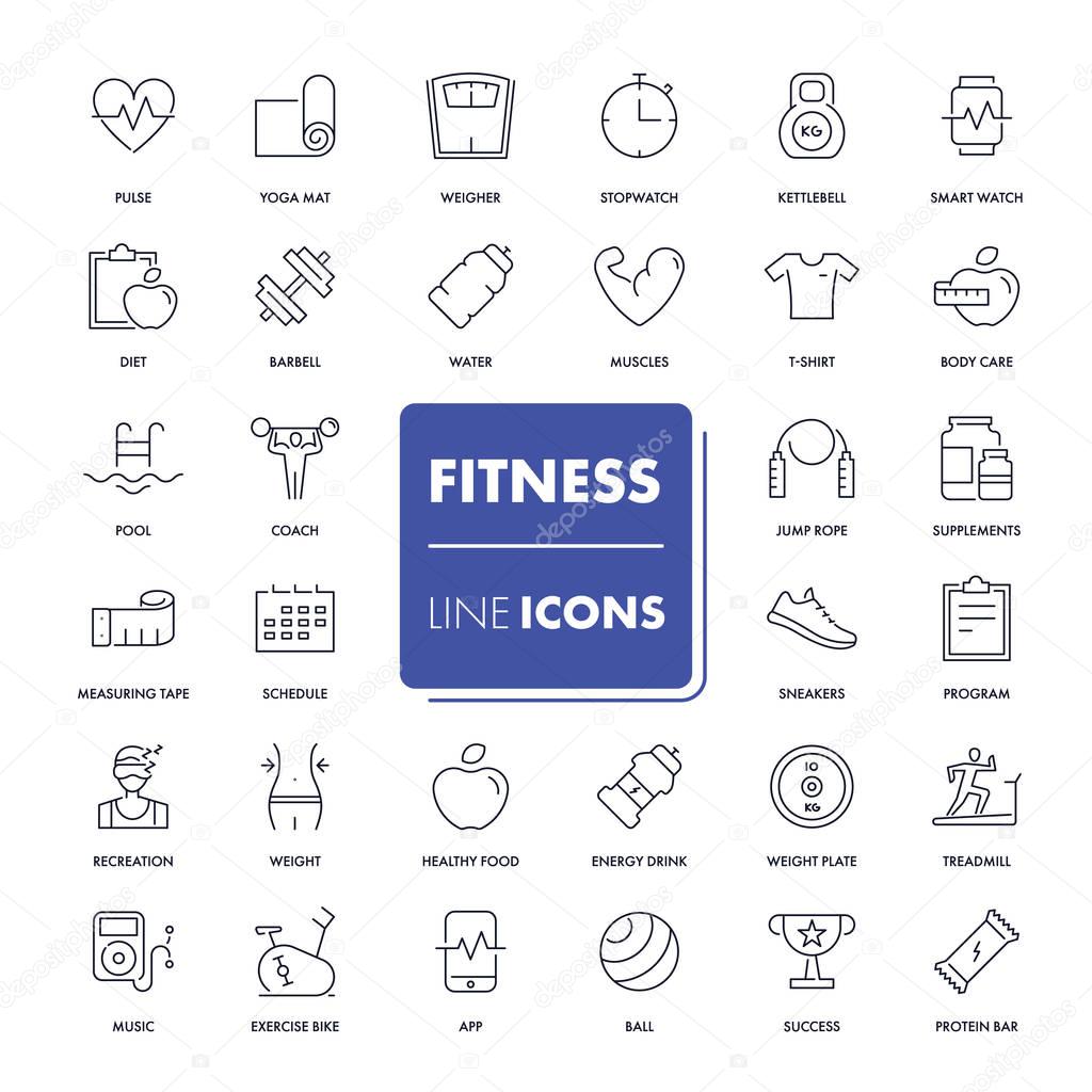 Line icons set. Fitness