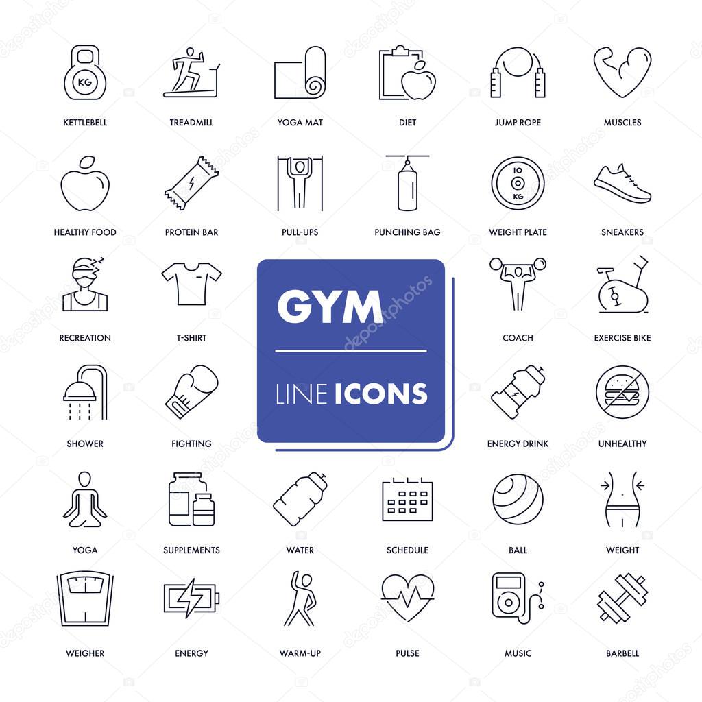 Line icons set. Gym