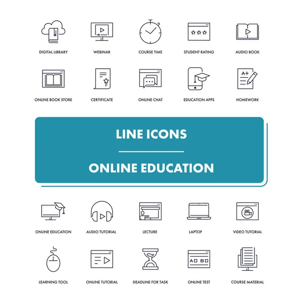 Conjunto de ícones de linha. Educação online — Vetor de Stock