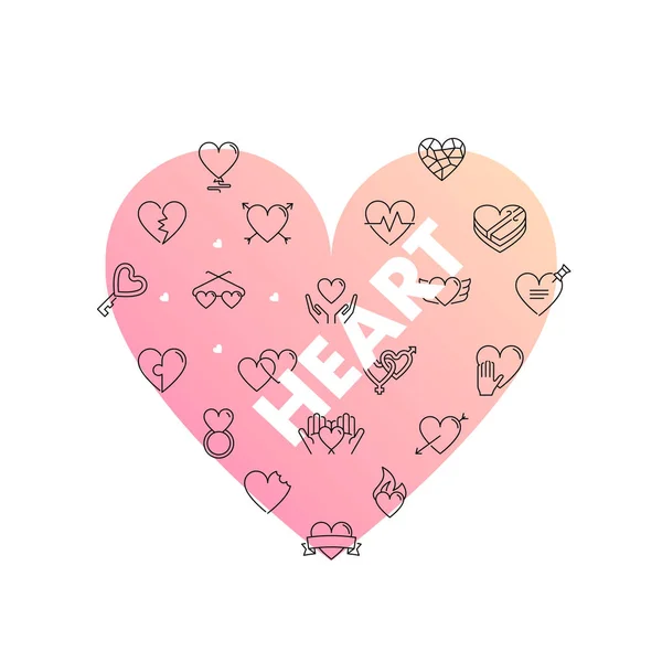 Line icons in heart shape.  Heart — Stock Vector