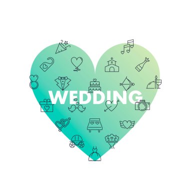 Kalp şekli satır simgeler. Düğün 