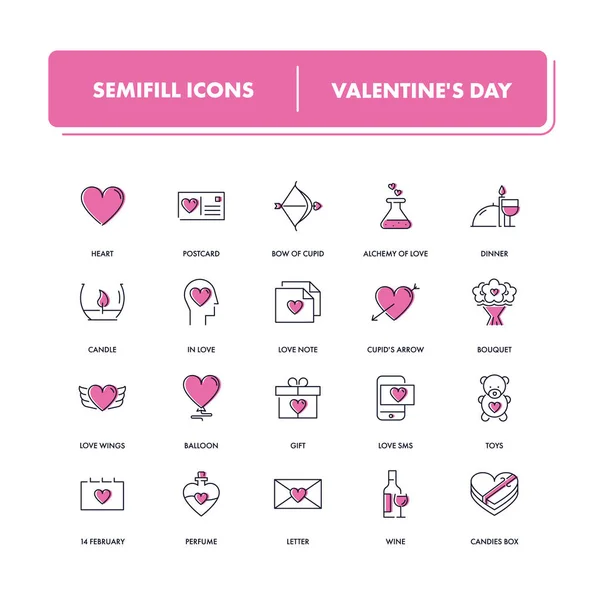 Juego de iconos de línea. Día de San Valentín — Vector de stock