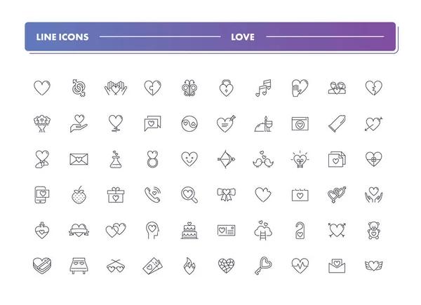 Conjunto de 60 iconos de línea. Amor. — Vector de stock