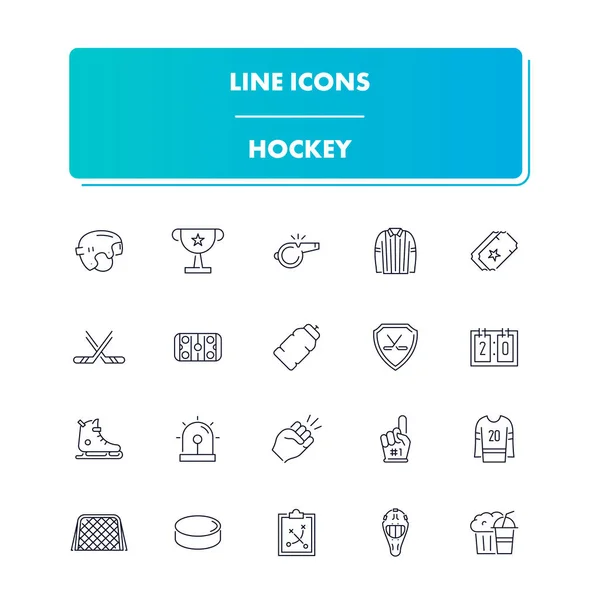 Juego de iconos de deporte de línea. Hockey — Vector de stock
