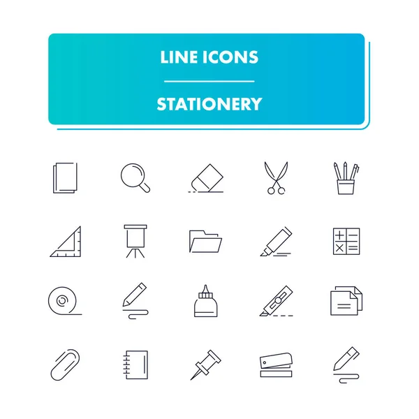 Иконки линий установлены. Канцелярские принадлежности — стоковый вектор