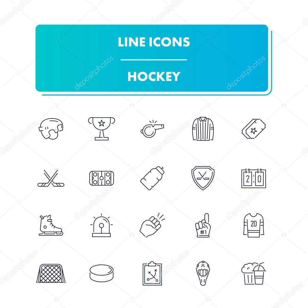 Line sport icons set. Hockey