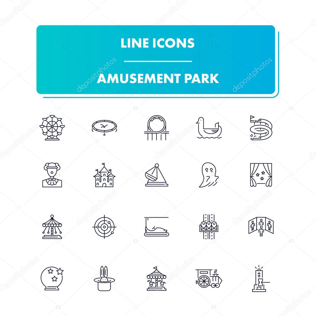 Line icons set. Amusement Park 