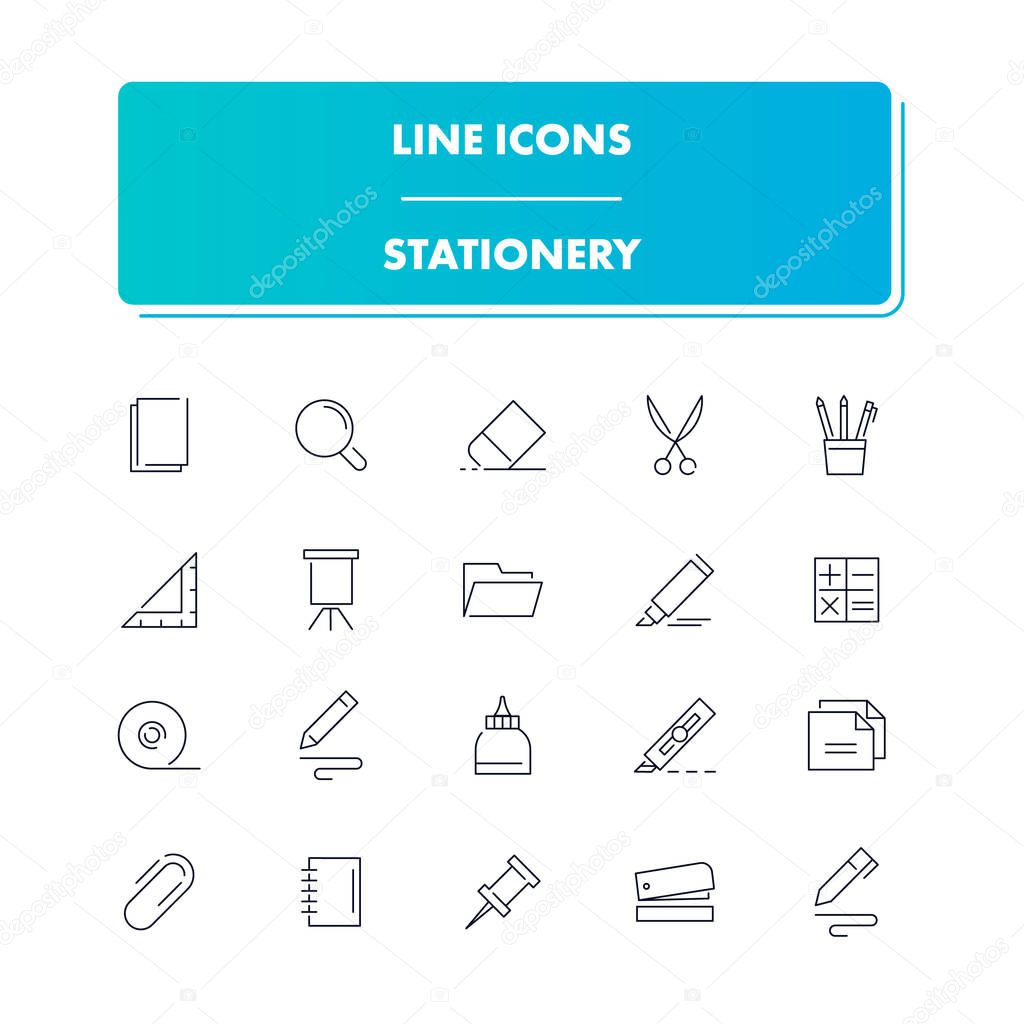 Line icons set. Stationery 