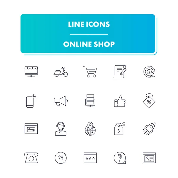 Juego de iconos de línea. Tienda online — Vector de stock