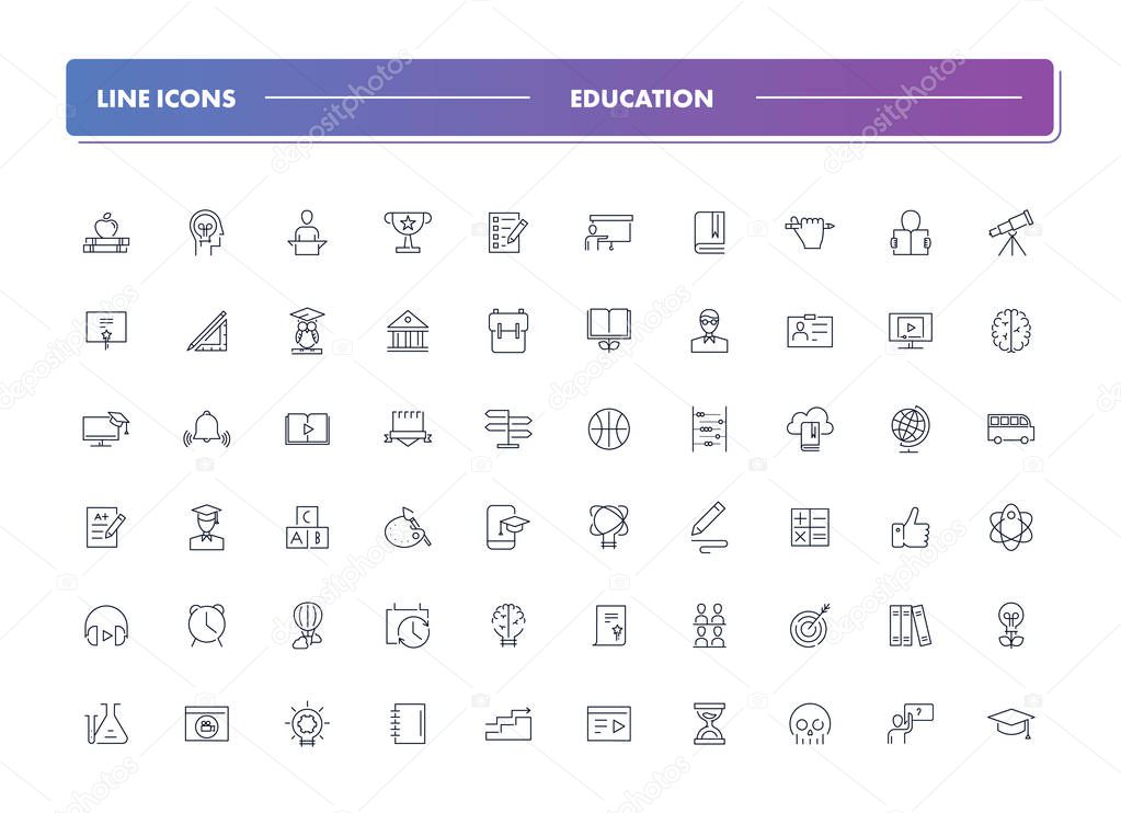 Set of 60 line icons. Education 
