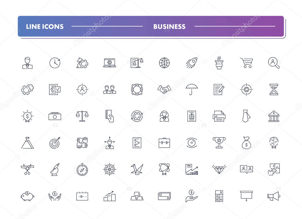 Set of 60 line icons. Business