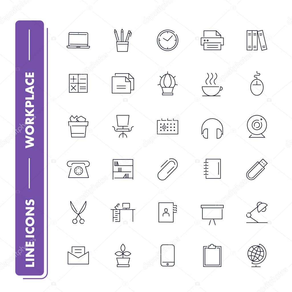  Line icons set. Workplace 
