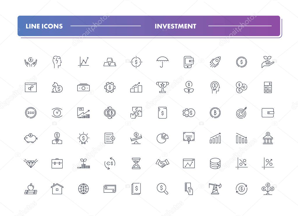  Set of 60 line icons. Investment 