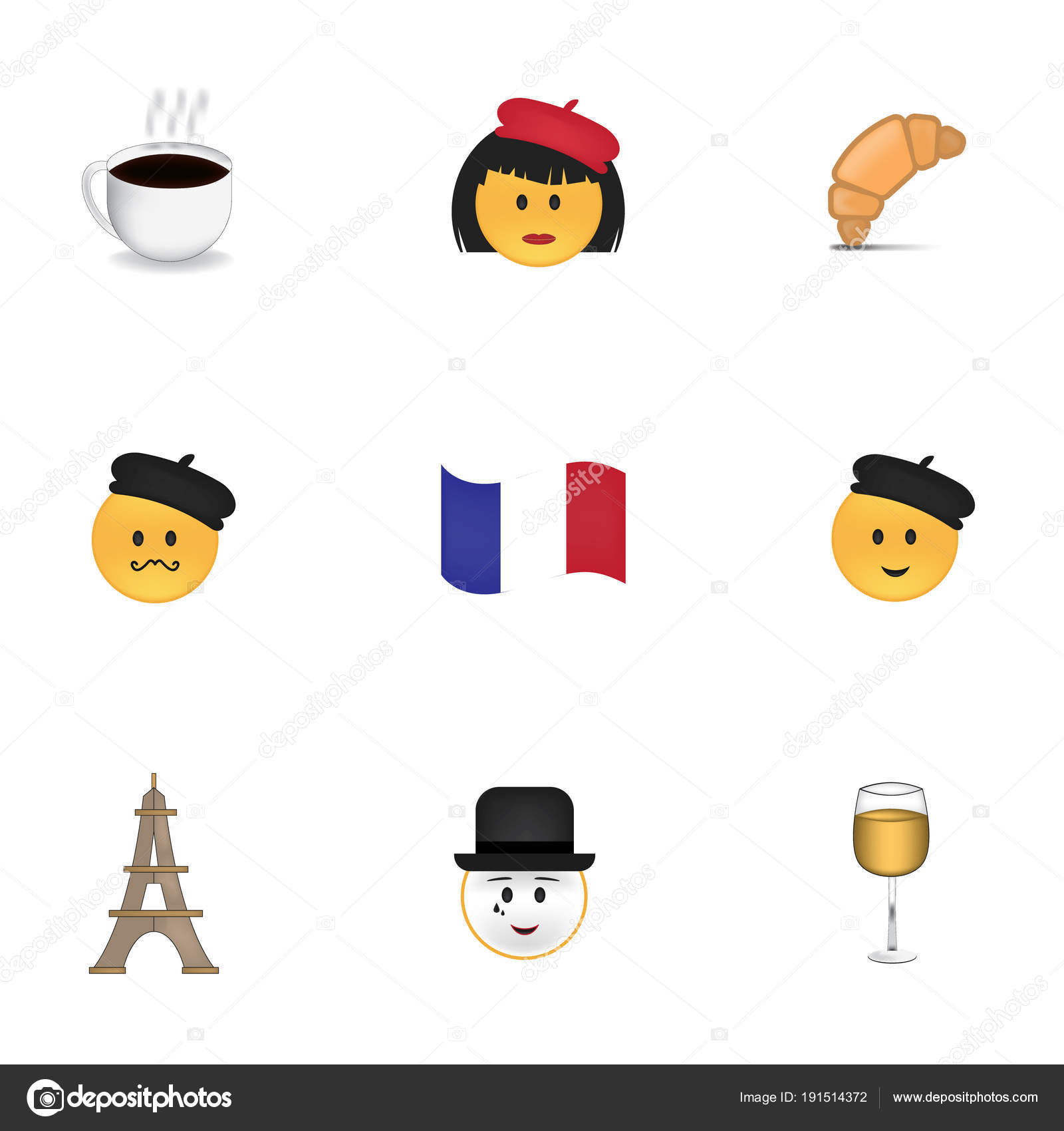 Conjunto de emoticon francês — Vetor de Stock © deisgorelkin 191514372