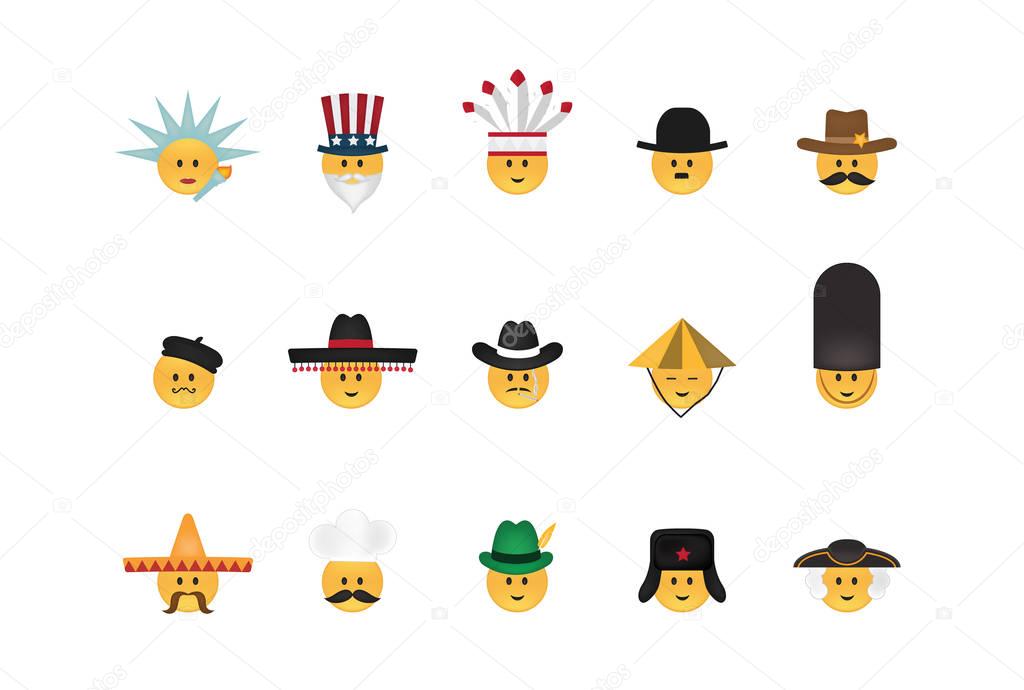 Set of  emoticon with hat