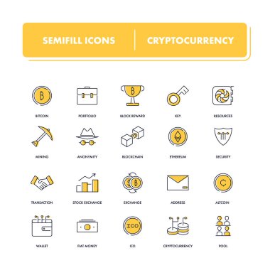 Satır simgeler kümesi. Cryptocurrency 