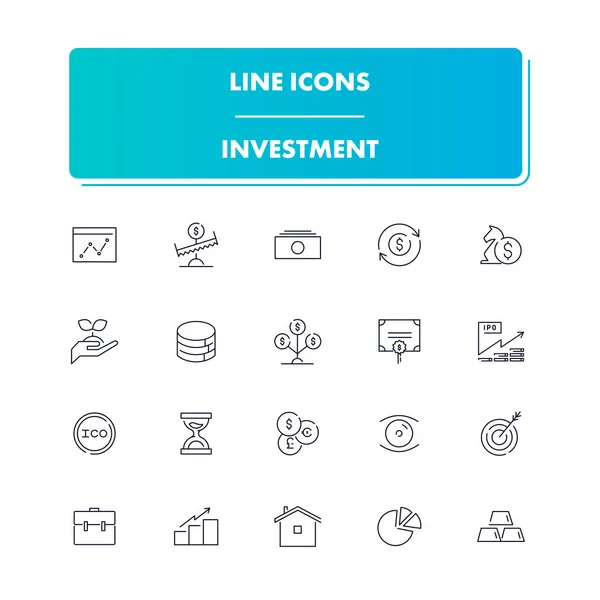 Juego de iconos de línea. Inversiones — Vector de stock