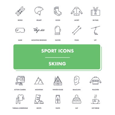 Satır spor simgeler kümesi. Kayak 