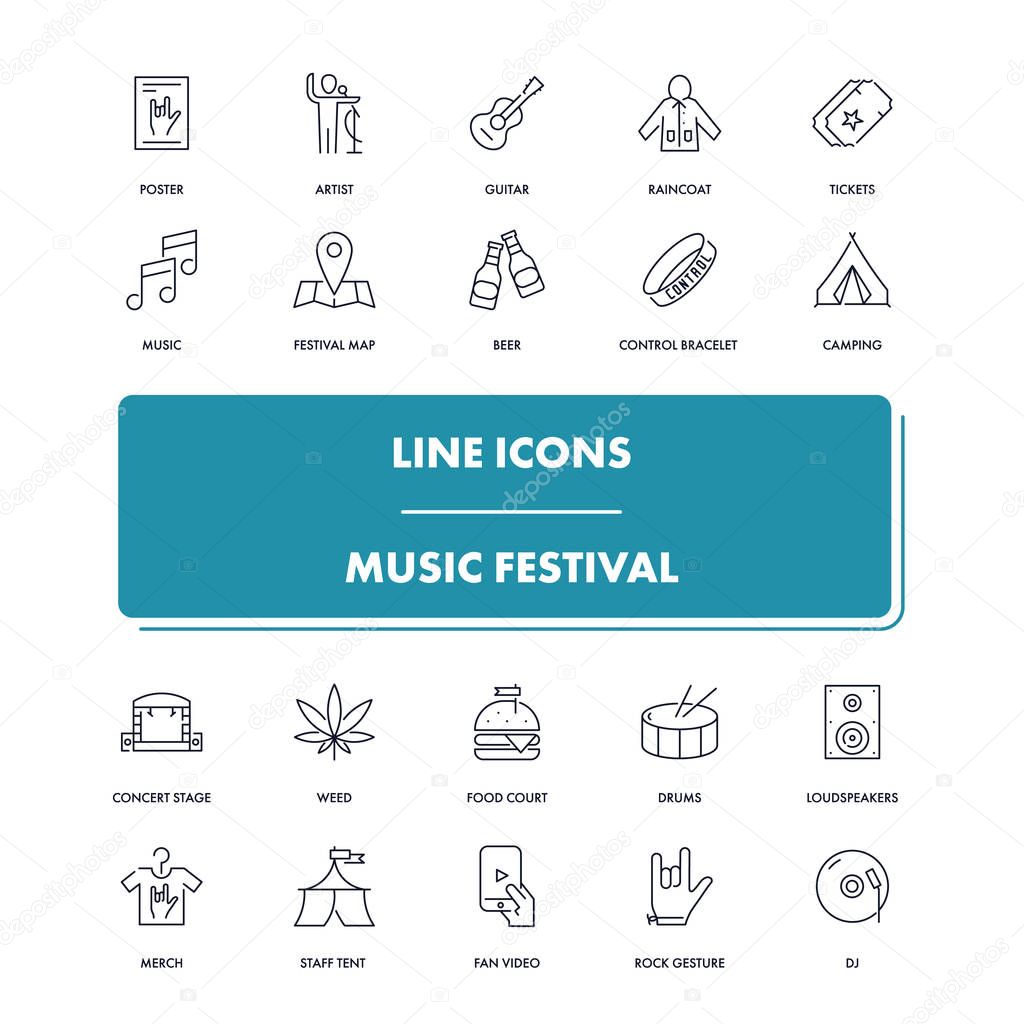 Line icons set. Music festival 