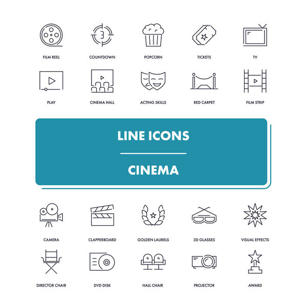 Line icons set. Cinema