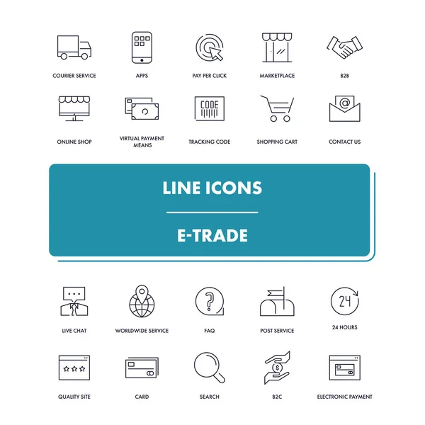 Icone di linea impostate. Commercio elettronico — Vettoriale Stock