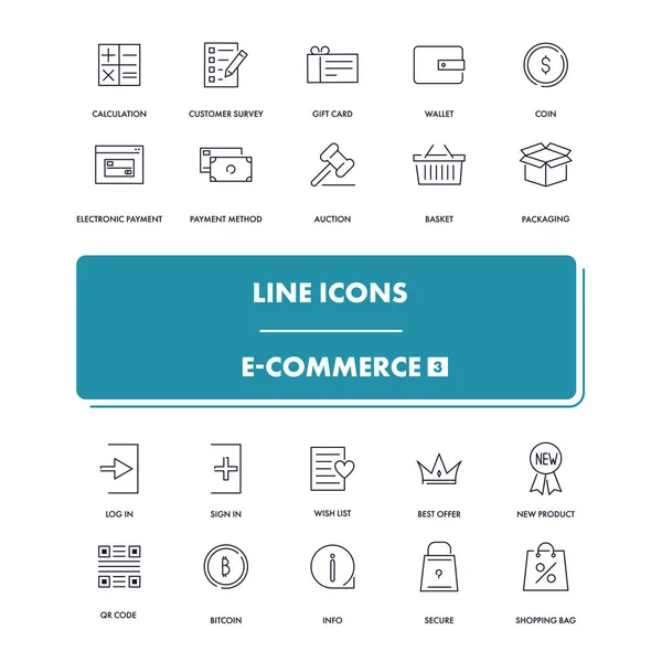 Icone di linea impostate. Commercio elettronico 3 — Vettoriale Stock