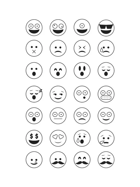 Conjunto de emoticonos de contorno negro — Vector de stock