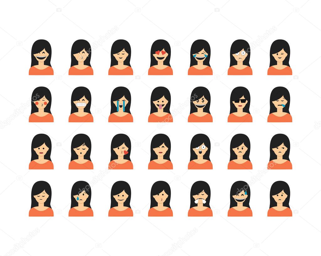 Set of people emoticon. Vector isolated on white background.