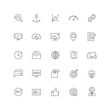 Satır simgeleri ayarlandı. Seo paketi. Vektör illüstrasyonu. 