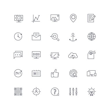  Satır simgeleri ayarlandı. Seo paketi. Vektör illüstrasyonu. 