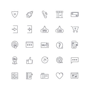 Satır simgeleri ayarlandı. E-ticaret paketi. Vektör kümesi