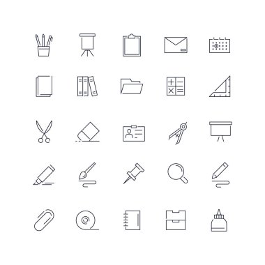 Satır simgeleri ayarlandı. Kırtasiye paketi. Vektör kümesi