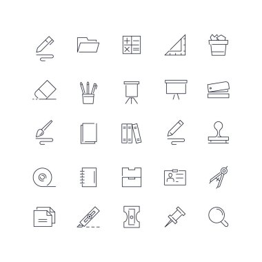 Satır simgeleri ayarlandı. Kırtasiye paketi. Vektör kümesi