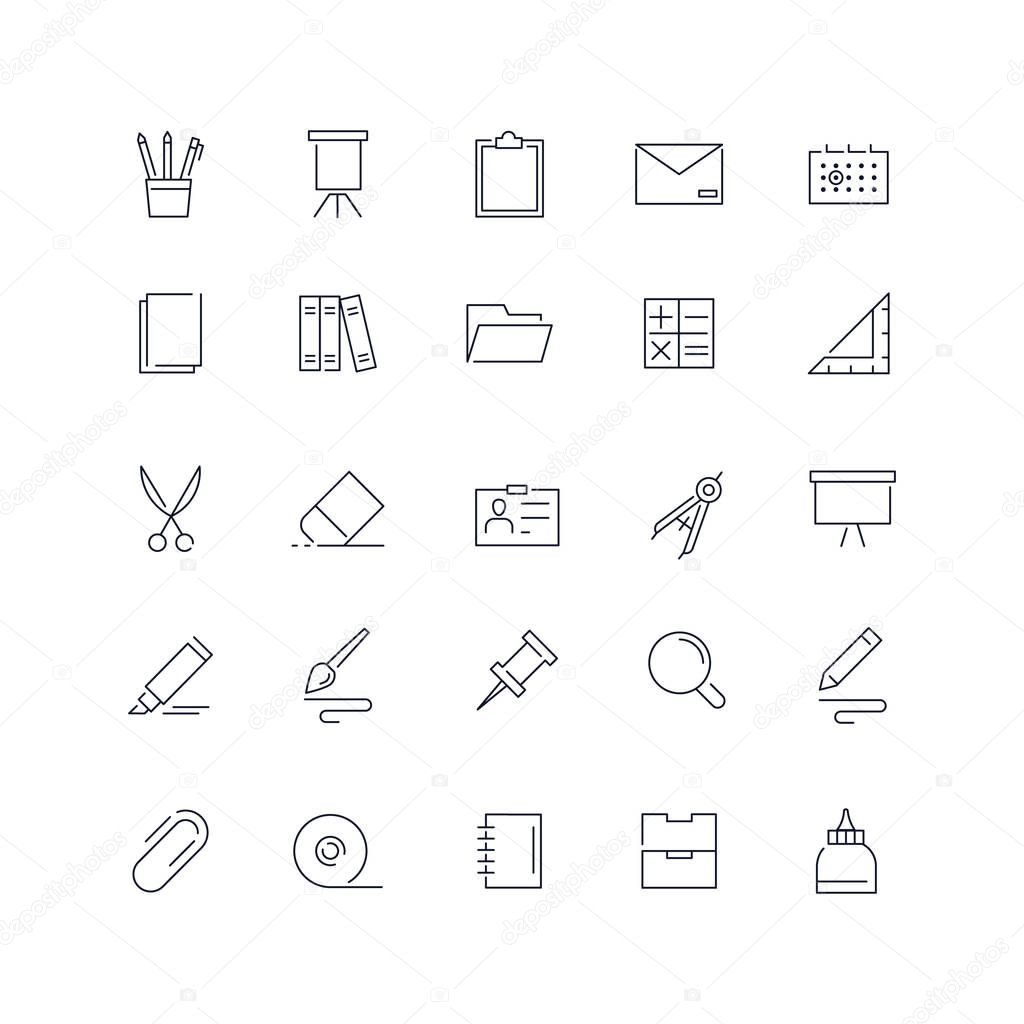 Line icons set. Stationery pack. Vector batch