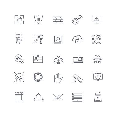 Satır simgeler kümesi. Güvenlik paketi. Vektör çizim