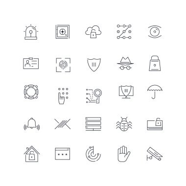 Satır simgeler kümesi. Güvenlik paketi. Vektör çizim