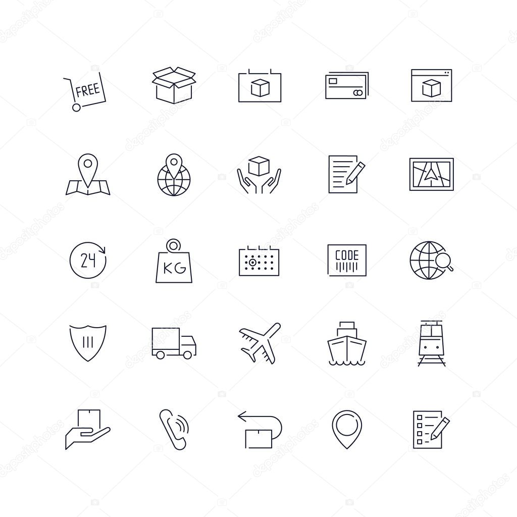 Line icons set. Delivery pack. Vector batch