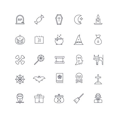  Satır simgeleri ayarlandı. Cadılar Bayramı paketi. Vektör kümesi