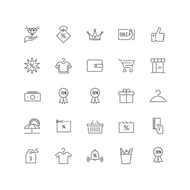 Satır simgeleri ayarlandı. İndirimli paket. Vektör illüstrasyonu.