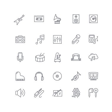 Satır simgeleri ayarlandı. Müzik paketi. Vektör illüstrasyonu