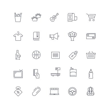 Satır simgeleri ayarlandı. Süpermarket paketi. Vektör kümesi