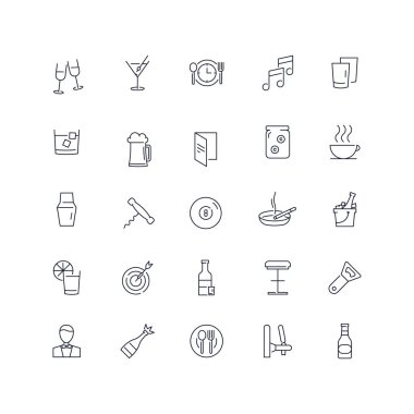 Satır simgeleri ayarlandı. Bar paketi. Vektör illüstrasyonu