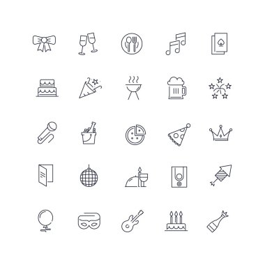 Satır simgeleri ayarlandı. Parti paketi. Vektör illüstrasyonu