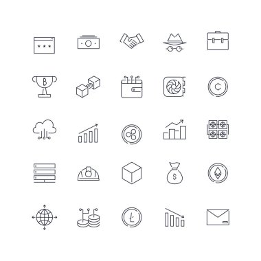 Satır simgeleri ayarlandı. Şifreli para paketi. Vektör kümesi