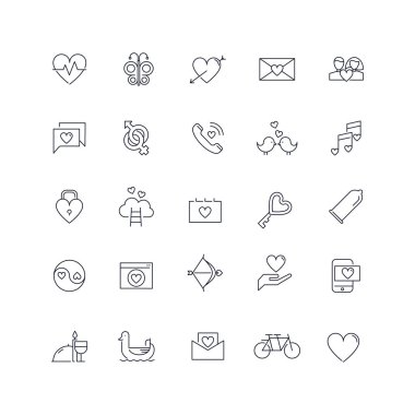 Satır simgeleri ayarlandı. Aşk sürüsü. Vektör illüstrasyonu 